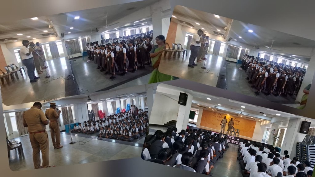 SI J. Thaveedu and team addressing students during the Anti-Drug Awareness Campaign